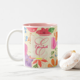 2 Couleurs Tasse assez florale de monogramme