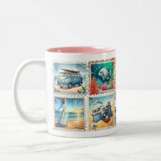 2 Couleurs Tasse avec timbre d'été vintage – Esthétique de vo