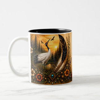 2 Couleurs Tasse bicolore à motif de grue du patrimoine autoc