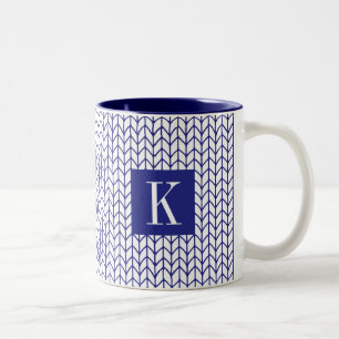 2 Couleurs Tasse bicolore en tricot BLEU NAVY + Initiale II