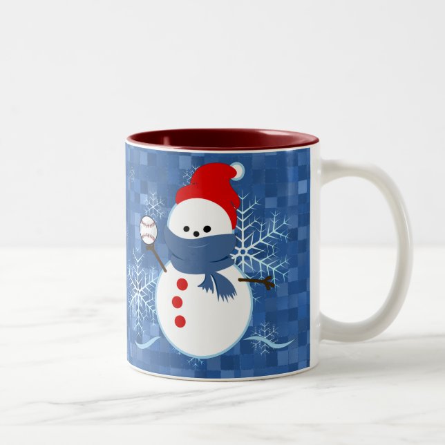 2 Couleurs Tasse - bonhomme de neige de base-ball de flocons (Droit)