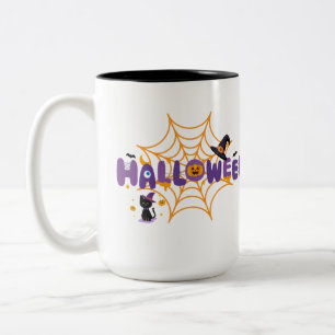 2 Couleurs Tasse Chat Noir et Toile d'Araignée Halloween Effr