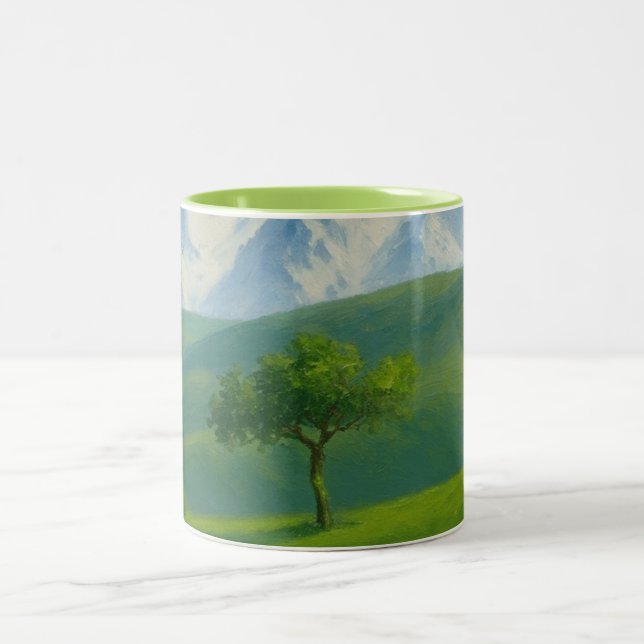 2 Couleurs Tasse d'accent d'arbre de vallée verte (Centre)