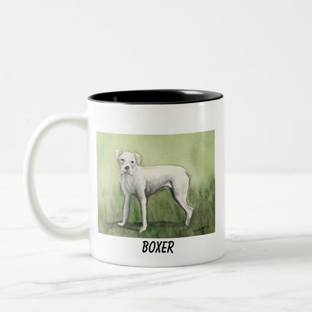 2 Couleurs Tasse d'art de chien "de boxeur blanc" (Gauche)