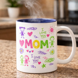 2 Couleurs Tasse de café avec gribouillis d'enfant mignon pou