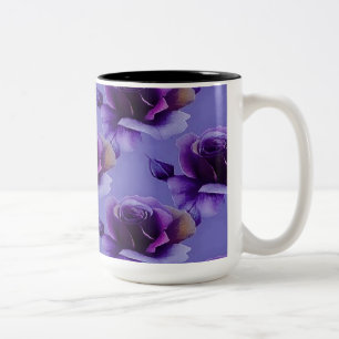 2 Couleurs Tasse de café florale de motif de roses pourpres