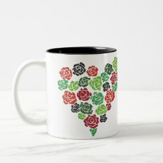 2 Couleurs Tasse de café florale de roses verts et rouges