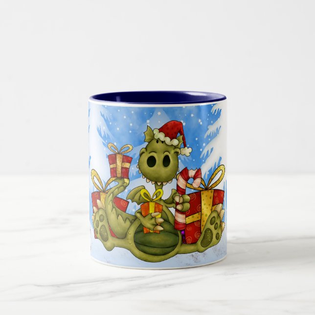 2 Couleurs Tasse de Noël - dragon mignon de Noël (Centre)