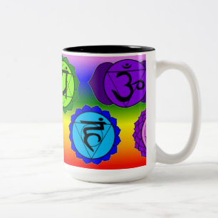 2 COULEURS TASSE DE SYMBOLE DU YOGA REIKI SEPT CHAKRA.
