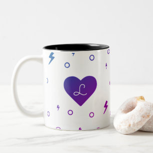 2 Couleurs Tasse dégradé bleu violet cœur et éclair