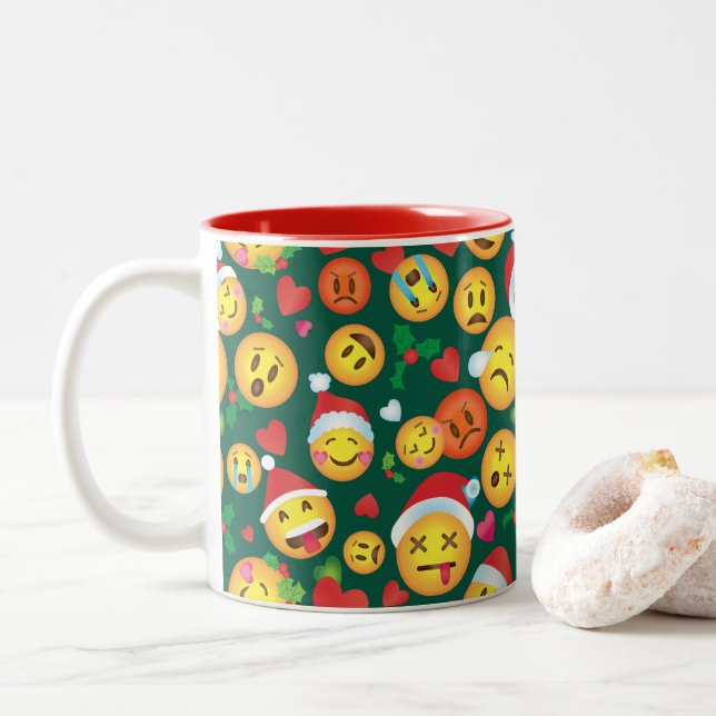2 Couleurs Tasse d'impression d'Emoji de Noël (Avec donut)