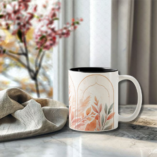 2 Couleurs Tasse Élegante à Café avec Feuilles Botaniques Aqu