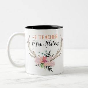 2 Couleurs Tasse florale de cadeau de nom de professeur de