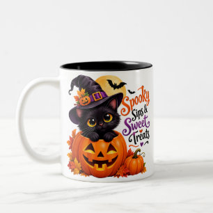 2 Couleurs Tasse Halloween Chat Noir Effrayant & Citrouille
