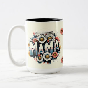2 Couleurs Tasse Maman Fleurie Rétro