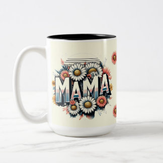 2 Couleurs Tasse Maman Fleurie Rétro