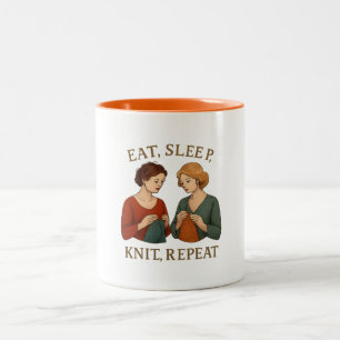 2 Couleurs Tasse - Manger, Dormir, Tricoter, Recommencer