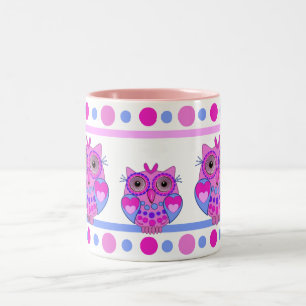 2 Couleurs Tasse mignonne de pois et de hiboux de bande