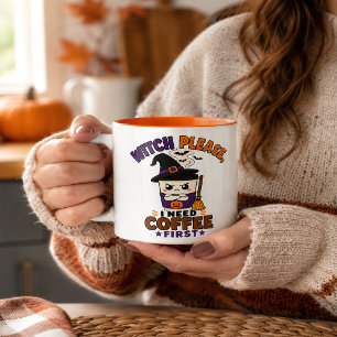2 Couleurs Tasse Orange Halloween Café D'abord Sorcière S'il