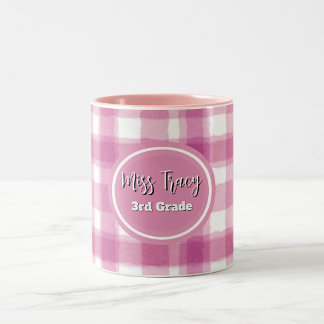 2 Couleurs Tasse personnalisée à carreaux rose pastel