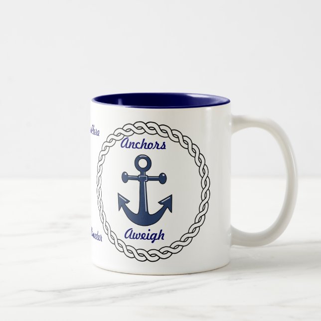 2 Couleurs Tasse personnalisée Aweigh d'Ancres (Droit)