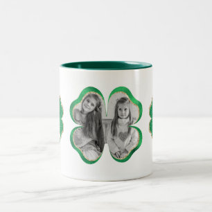 2 Couleurs Tasse Photo Trèfle Pailleté Vert et Or