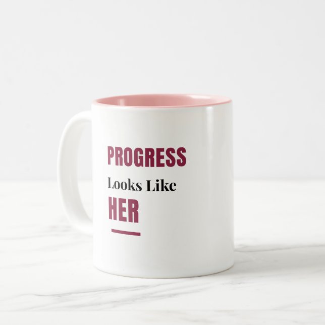2 Couleurs Tasse rose « Le progrès ressemble à elle » – Cadea (Devant gauche)