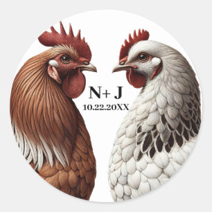 2 Country Chickens Farm Barnyard Hochzeit Runder Aufkleber