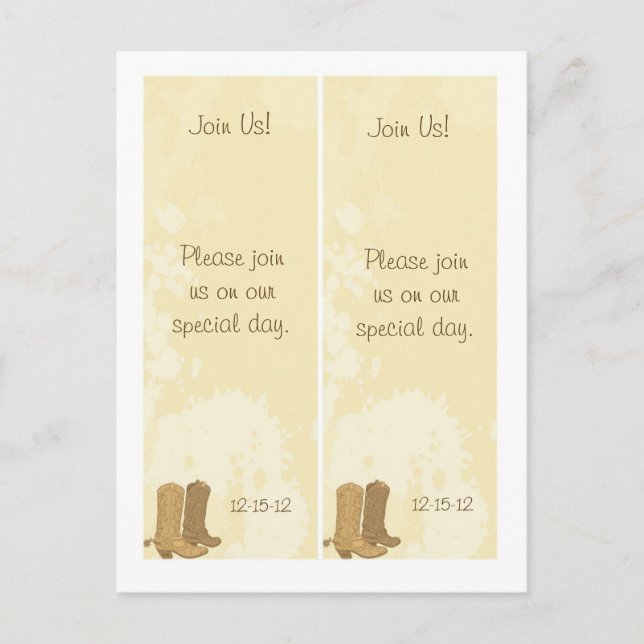 2 Cowboy Wedding Rett Date Lesezeichen Ankündigungspostkarte (Vorderseite)