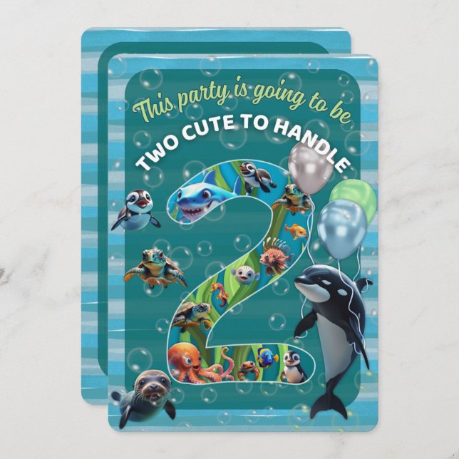 2 Cute 2 Handle Rounded Corner Birthday Invitation (Devant / Derrière)