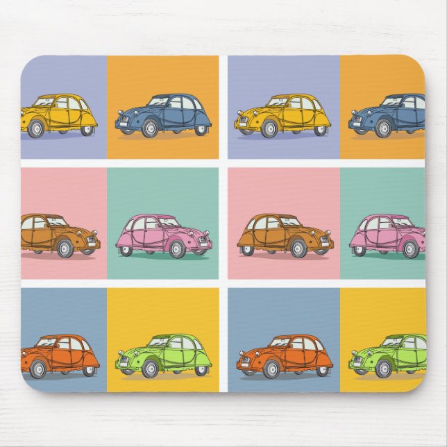 2 CV Deux Chevaux farbenfrohe 6 Quadrate Illustrat Mousepad (Vorne)