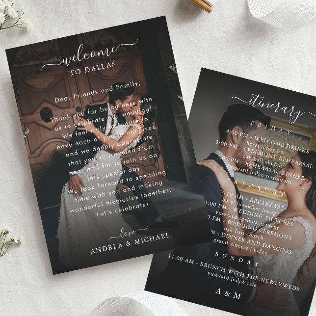 2 Dark Foto Wedding Welcome Letter Itinerary Card Einladung (Von Creator hochgeladen)