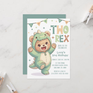 2. Dino Geburtstagsfeier   Süßer Teddybär Dinosaur Einladung
