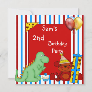 2. Dinosaur-Cupcake-Ballon-Streifen-Geburtstag Rot Einladung