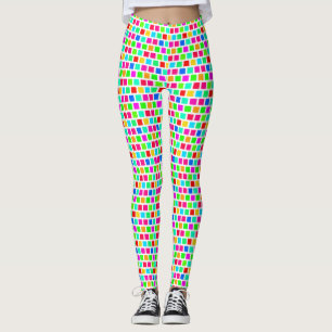 2 Ebene - Mehrfarbige Quadrate XDIY BG Weiß Leggings
