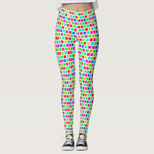 2 Ebene - Mehrfarbige Quadrate XDIY BG Weiß Leggings (Vorderseite)