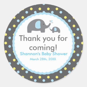 2 ÉLÉPHANTS Autocollant pour Baby Shower à pois bl