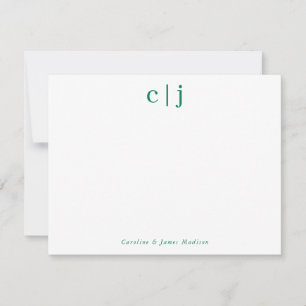 2 Erstmalige Mongram Forest Green Couple Stationer Mitteilungskarte