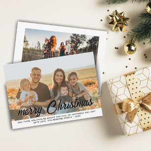 2 Family Photos Merry Christmas Script  Feiertagskarte