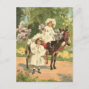 2 Filles victoriennes à cheval Carte postale Vinta