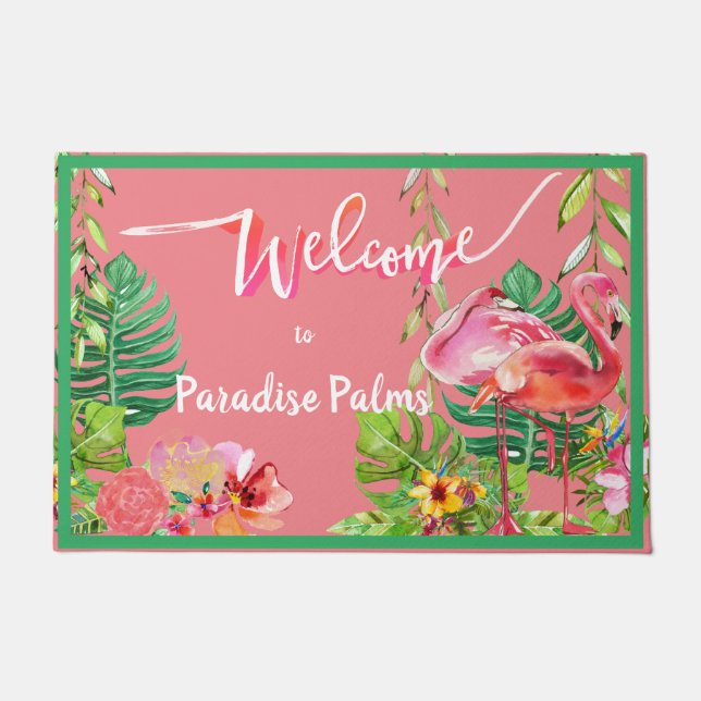 2 Flamingo Paradise Beach House Doormat Fußmatte (Vorderseite)