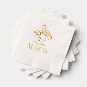 2 Flamingos Couple Wedding 2 Initial Monogram Servietten Mit Folie