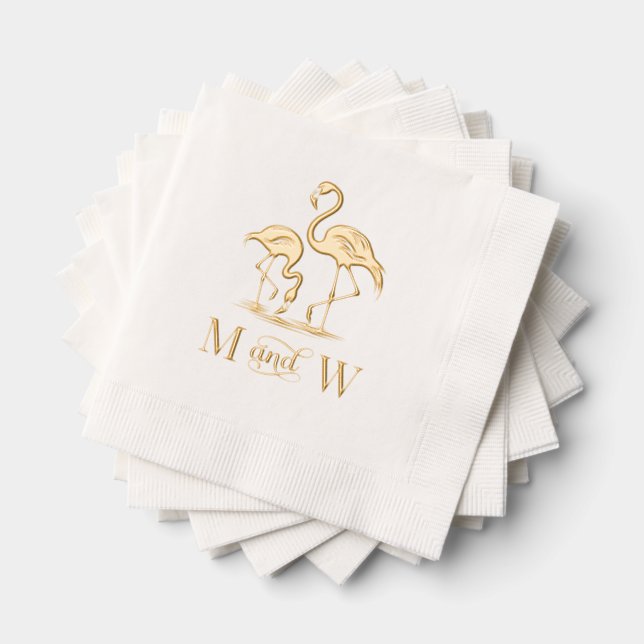 2 Flamingos Couple Wedding 2 Initial Monogram Servietten Mit Folie (Insitu (Gestapelt))