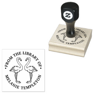 2 Flamingos Stehende Bibliotheksbuchname Gummistempel