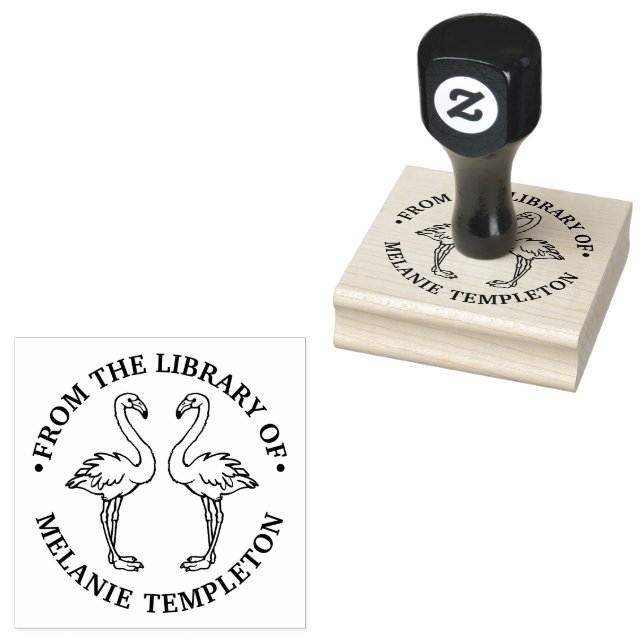 2 Flamingos Stehender Bibliotheksname Gummistempel (Stempel)