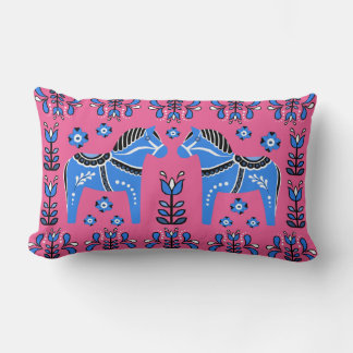 2 Folk Dala Pferd/Folk blühend, weiß/pink/blau Lendenkissen