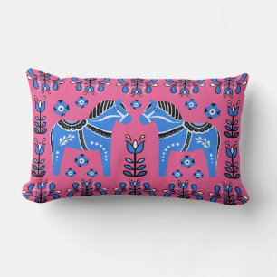 2 Folk Dala Pferd/Folkblüte, weiß/rosa/blau Lendenkissen