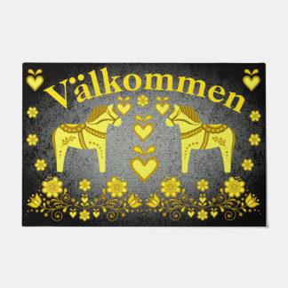 2 Folk Dala Pferd Gold/Silber Valkommen willkommen Fußmatte