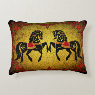 2 Folk Friesian/Frisian gold/red/black hallion Dekokissen