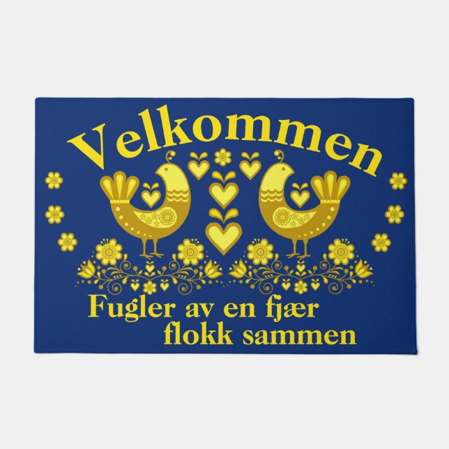 2 Folk fugler av en fjær, Velkommen gold/blå Fußmatte (Vorderseite)